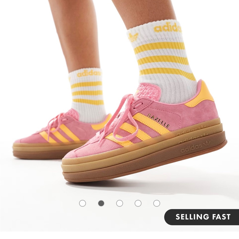 Adidas Pink and Yellow Retro Sneakers with Suede Upper